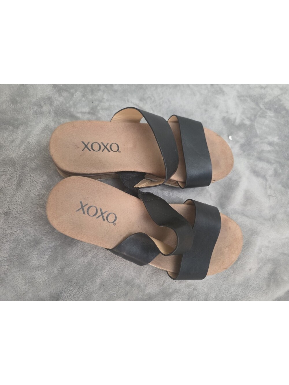 XOXO Women's 7 Black Slippers Slip on Flat Sandals  Footbed Double Banded